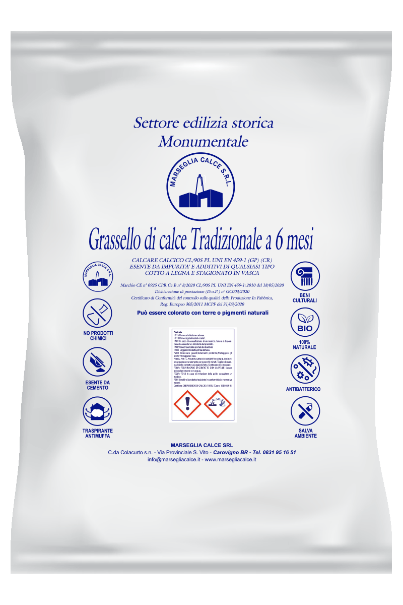 Crema di grassello grasso di calce tradizionale CL/90S PL stagionato 6 mesi (in secchio da 23 kg e/o sacco da 25 kg)